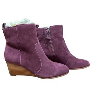 Women's Suede Wedge Ankle Boots - Purple